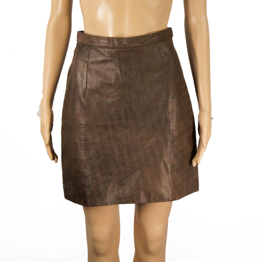 Vintage 80s 90s Brown High Waist Leather Western Mini Skirt